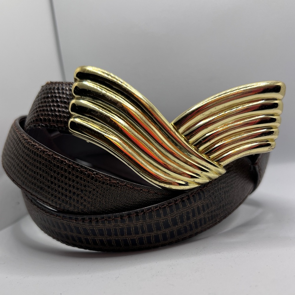 Vintage Milor brown snake and embellished gold clip belt